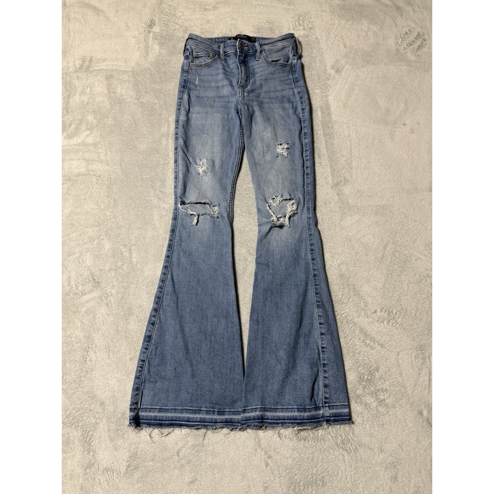 Hollister Jeans High Rise Flare Womens 23x30 Blue Stretch Denim Distressed